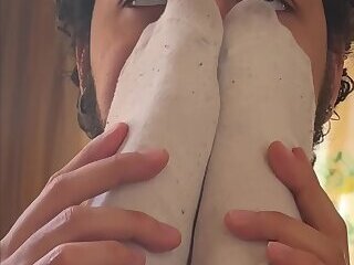 smelling super smelly stinky toes (close up)